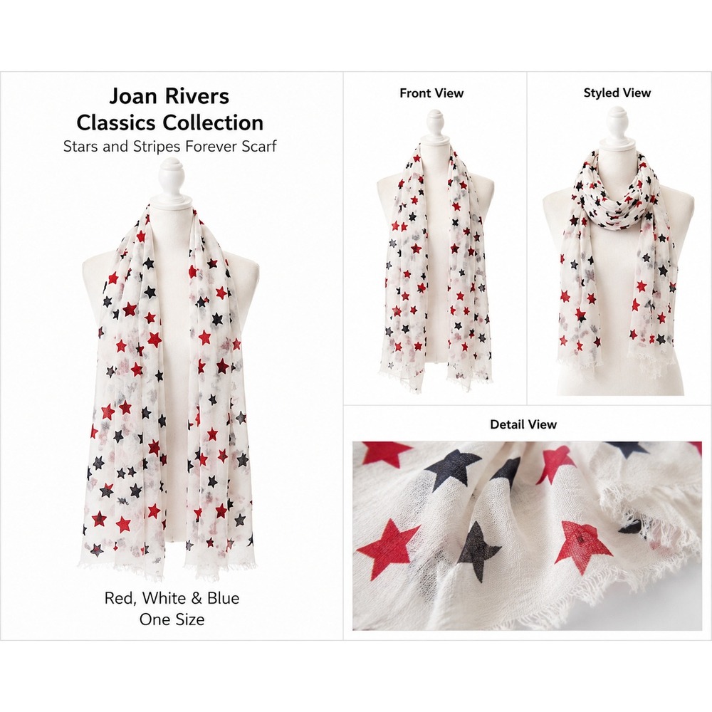Joan Rivers Classics Stars and Stripes Forever Scarf Red White Blue Star Print
